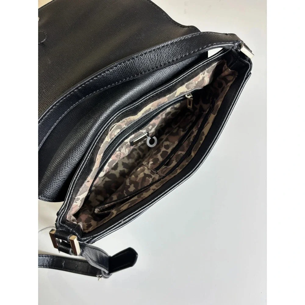 VTG Y2K Guess Handbag Women Black Leather Adjustable Strap Magnetic Flap Closure